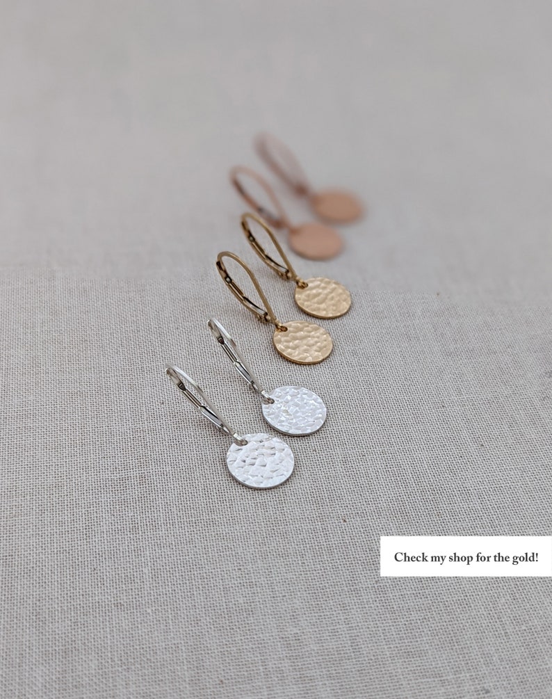 Tiny Disc Earrings, Tiny Sterling Silver Earrings, Tiny Hammered, Small Circle, Round Smooth or Hammered Earrings image 5