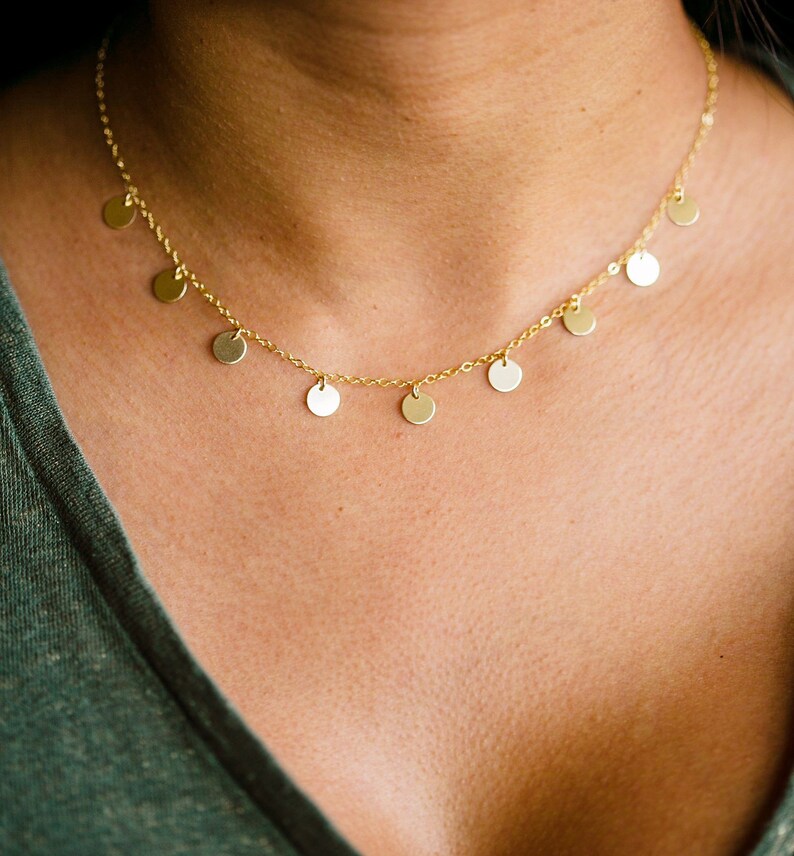 Simple Gold Filled Choker Dainty Choker Necklace Delicate Gold Choker Tiny Dot Charms Multi Disc Necklace Dainty Chain