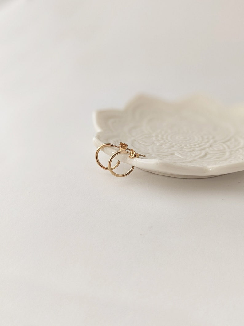 Small Hoop Earrings, Tiny Hoops with Clutches, Minimalist Hoop Earrings in Sterling Silver & Gold Filled image 1