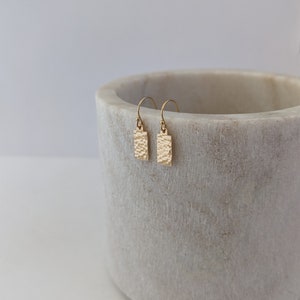 Tiny Gold Filled Earrings, Dainty Hammered Geometric Minimalist Earrings, 14k Gold Filled Dangle Drop Earrings image 3