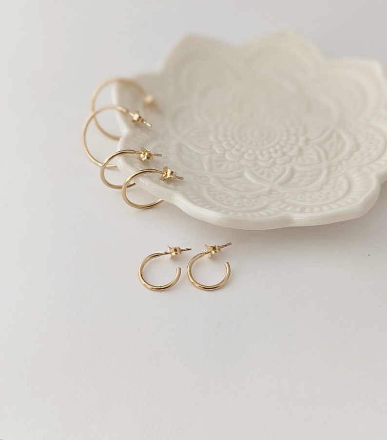 Small Hoop Earrings, Tiny Hoops with Clutches, Minimalist Hoop Earrings in Sterling Silver & Gold Filled image 2