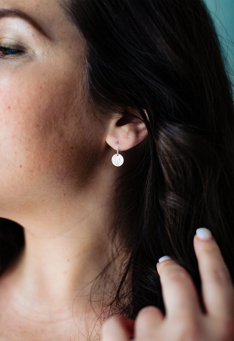 Tiny Disc Earrings, Tiny Sterling Silver Earrings, Tiny Hammered, Small Circle, Round Smooth or Hammered Earrings image 1