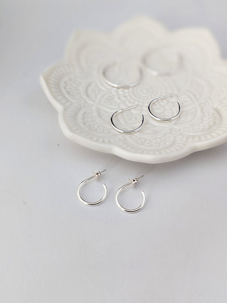 Silver Hoop Earrings Small, Simple Silver Hoops, Minimalist Earrings, Mini Hoops with Clutches in Sterling Silver image 1