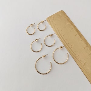 Small Hoop Earrings, Tiny Hoops with Clutches, Minimalist Hoop Earrings in Sterling Silver & Gold Filled image 6
