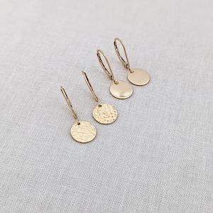 Tiny Gold Earrings, Hammered Gold Earrings, Gold Filled Minimal Earrings, Everyday Dainty Earrings, Smooth or Hammered Discs image 2