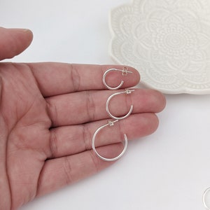 Silver Hoop Earrings Small, Simple Silver Hoops, Minimalist Earrings, Mini Hoops with Clutches in Sterling Silver image 3