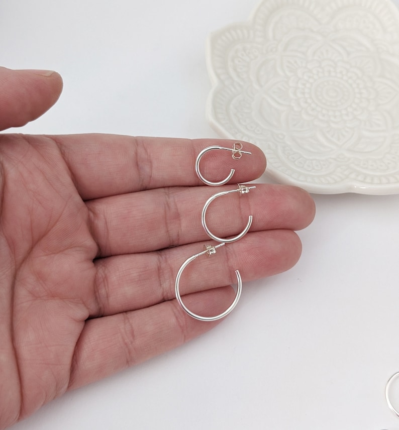 Silver Hoop Earrings Small, Simple Silver Hoops, Minimalist Earrings, Mini Hoops with Clutches in Sterling Silver image 3