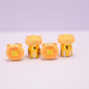 4-Pack Yellow Bear Valve Stem Caps – Handmade Cute Animal Car & Bike Accessory, Unique Gift, Whimsical Tire Decor