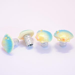 4-Pack Handmade Iridescent Shell Valve Stem Caps with Silver Bases, Car & Bike Accessory, Unique Gift, Fun Tire Decor, Novelty Wheel Accent