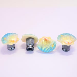 4-Pack Handmade Iridescent Shell Valve Stem Caps with Gray Bases, Car & Bike Accessory, Unique Gift, Fun Tire Decor, Novelty Wheel Accent
