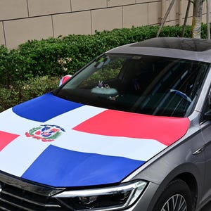 Dominican Republic Flag Car Hood & Mirror Covers, Durable Polyester Protector, Auto Decor, Patriotic Accessories for Flag Fans, 59*47&quot;
