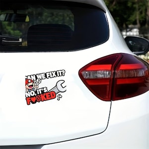 Can We Fix It Car Sticker, Set of 2, Vinyl 5.9in, Funny Mechanic Decal, Vehicle Window Decor