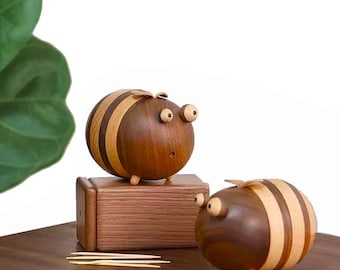 Custom Wooden Bee Toothpick Holder – Unique Kitchen Functional Bee Decor, Perfect Gift for Anniversary, Housewarming