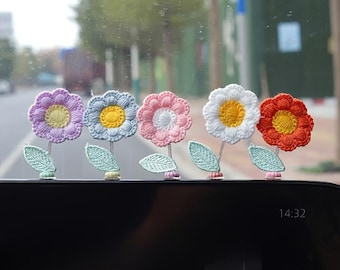 5-Pack Handmade Crochet Flower Car Dashboard Decor,  Car Interior Ornaments