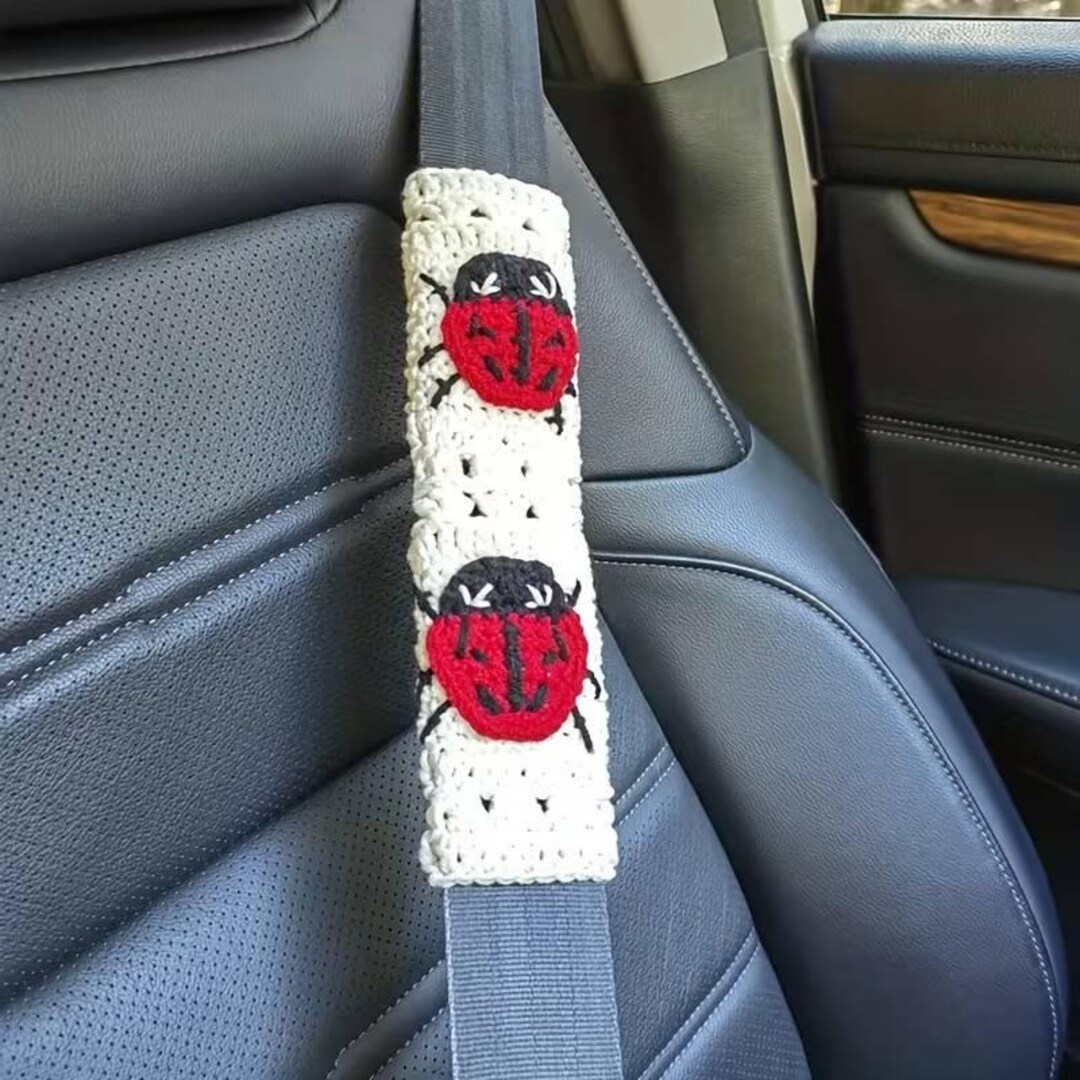 2-pack Handmade Ladybug Crochet Car Seat Belt Cover - Lucky Spot