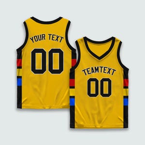 Custom Yellow Basketball Jersey for Men Women Youth – Heat Press or Embroidery – Personalized Name Number Team Text
