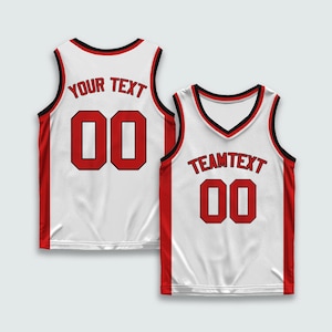 Custom Basketball Jersey White Red Personalized Team Shirt with Name and Number Heat Press or Embroidered Uniform for Youth Men Women Fans
