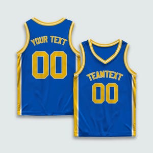 Custom Blue Yellow Basketball Jersey with Heat Press or Embroidery | Personalized Team Sportswear | Custom Name and Number Top
