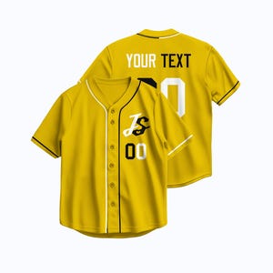 Custom Yellow Baseball Jersey with Black Trim – Heat Press or Embroidery Personalized Team Uniform Shirt for Sports & Events