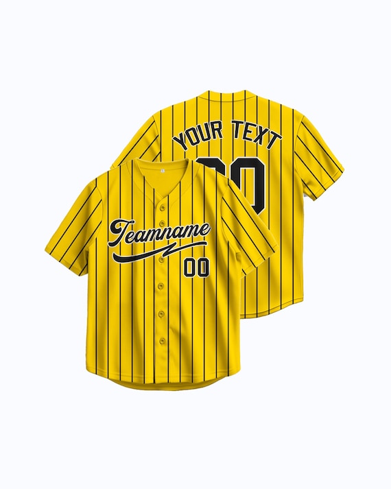 Custom Yellow Baseball Jersey Black Stripes Personalized Name and