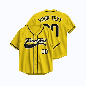 Yellow Custom Baseball Jersey Personalized Team Text Heat Press Embroidered Number Shirt Gift