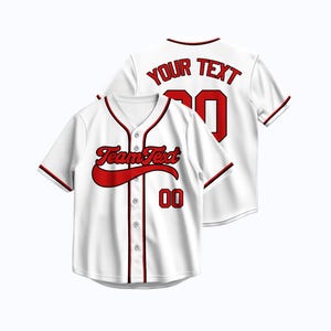 White Red Baseball Jersey Personalized Team Shirt Custom Heat Press Embroidery Sport Uniform