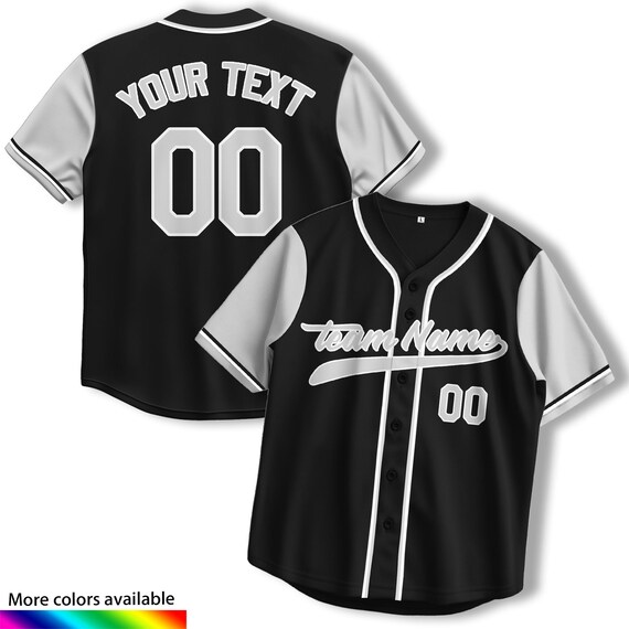 Black White Baseball Jersey Custom Personalized Team Shirt Heat
