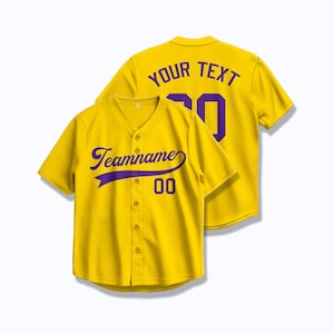Yellow Custom Baseball Jersey with Embroidery & Heat Press | Personalized Team Shirt with Stitched Name and Number