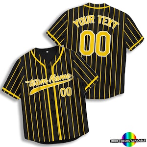 Custom Baseball Jersey Black Yellow Striped Personalized Button Shirt with Name Number Heat Press or Embroidered for Men Women Youth
