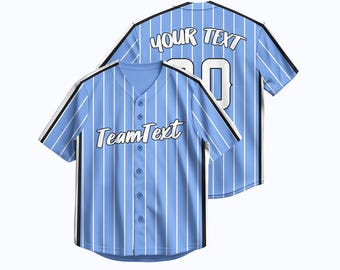 Maglia da baseball a righe azzurre - Nome e numero personalizzati con stampa a caldo o ricamo, abbigliamento sportivo personalizzato