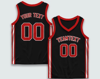 Black Basketball Jersey with Red Trim | Custom Heat Press or Embroidered Text | Personalized Sleeveless Team Sportswear
