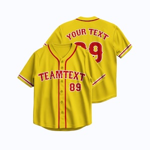 Custom Yellow Baseball Jersey – Personalized Embroidery or Heat Press Shirt – Team Name and Number Customizable