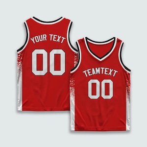 Custom Basketball Jersey Red White Black Trim Heat Press Embroidery Personalized Name Number Team Shirt