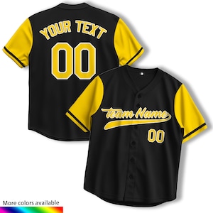Personalized Black Yellow Baseball Jersey Custom Heat Press Team Shirt with Name and Number Embroidery Option