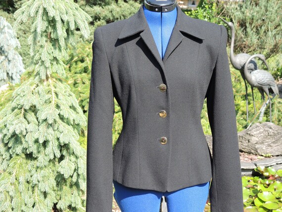 Three Button Black Wool Jacket,  Size 6,  Fully L… - image 1