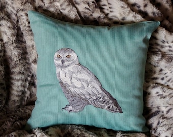 Owl, Owl Throw Pillow, Snowy Owl, Bird, Embroidered Pillow, Square Pillow, Bird of Prey