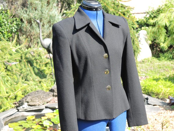 Three Button Black Wool Jacket,  Size 6,  Fully L… - image 3
