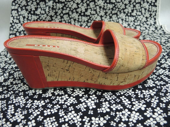 Prada Cork Sandals, Red Platform Shoes, Women's Sh