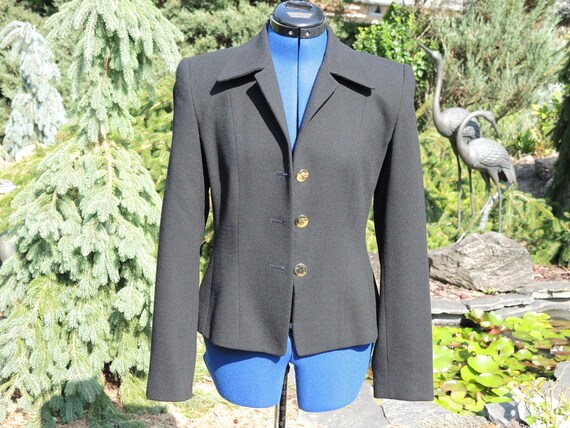 Three Button Black Wool Jacket,  Size 6,  Fully L… - image 10