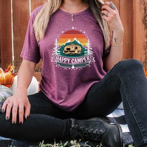 Happy Camper Retro Camping Sweatshirt T Shirt Camper Van Hiking Outdoor Adventure Tee Mountain Nature Graphic Tee Gift