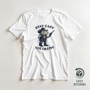 Funny Capybara Cowboy Shirt – Stay Capy Not Crappy Tee, Cute Animal T-shirt, Retro Capybara Gift, Unisex Heavyweight T-Shirt