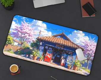 居心地の良い日本の家デスクマット：アニメ風の穏やかな家庭風景