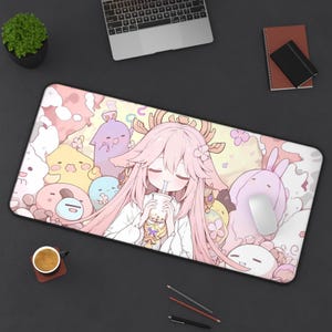 Pink Kawaii Desk Mat: Anime Gaming Mousepad
