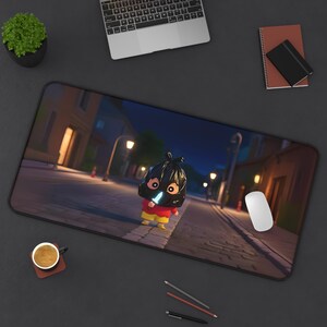 Playful Shinchan in Bandit Mode Desk Mat – Dark Aesthetic, Black Hood, Fake Knife Fun, Mischievous Anime Vibe with a Bold Twist