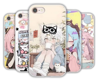 Etui na telefon z dziewczyną z anime Kawaii – przytulny pastelowy wzór