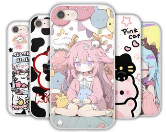 Różowe etui na telefon z motywem anime – pastelowy wzór kawaii