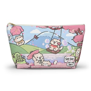Kawaii Puppy Accessory Pouch: Pastel Pink Dog Design for School or Travel