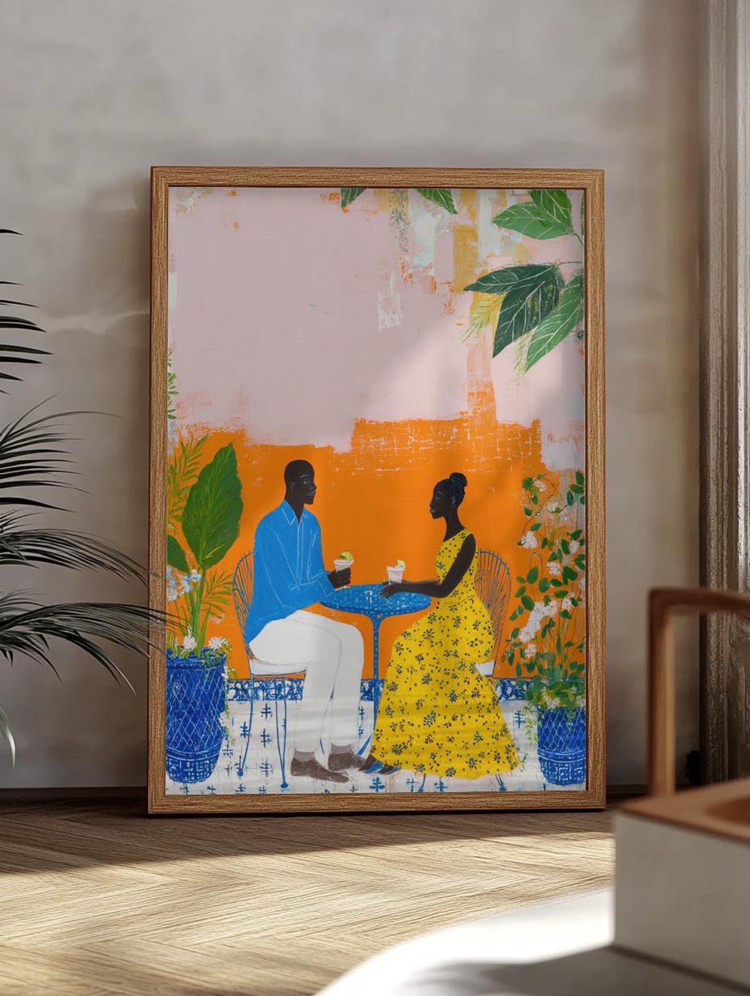 Black Couple First Date Art Print | Floral Cafe Contemporary Wall Art ...