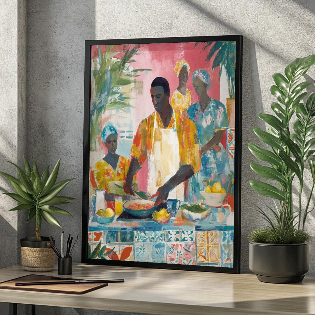 Black Family Kitchen Cooking Art | African American Soul Food Print ...