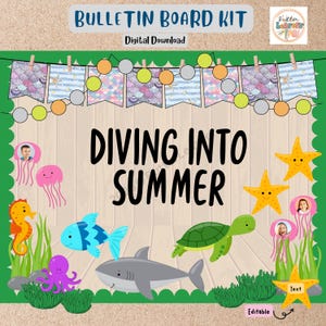 Diving Into Summer Bulletin Board Kit, Classroom Door Decor, Classrooms to Summer Board, Editable